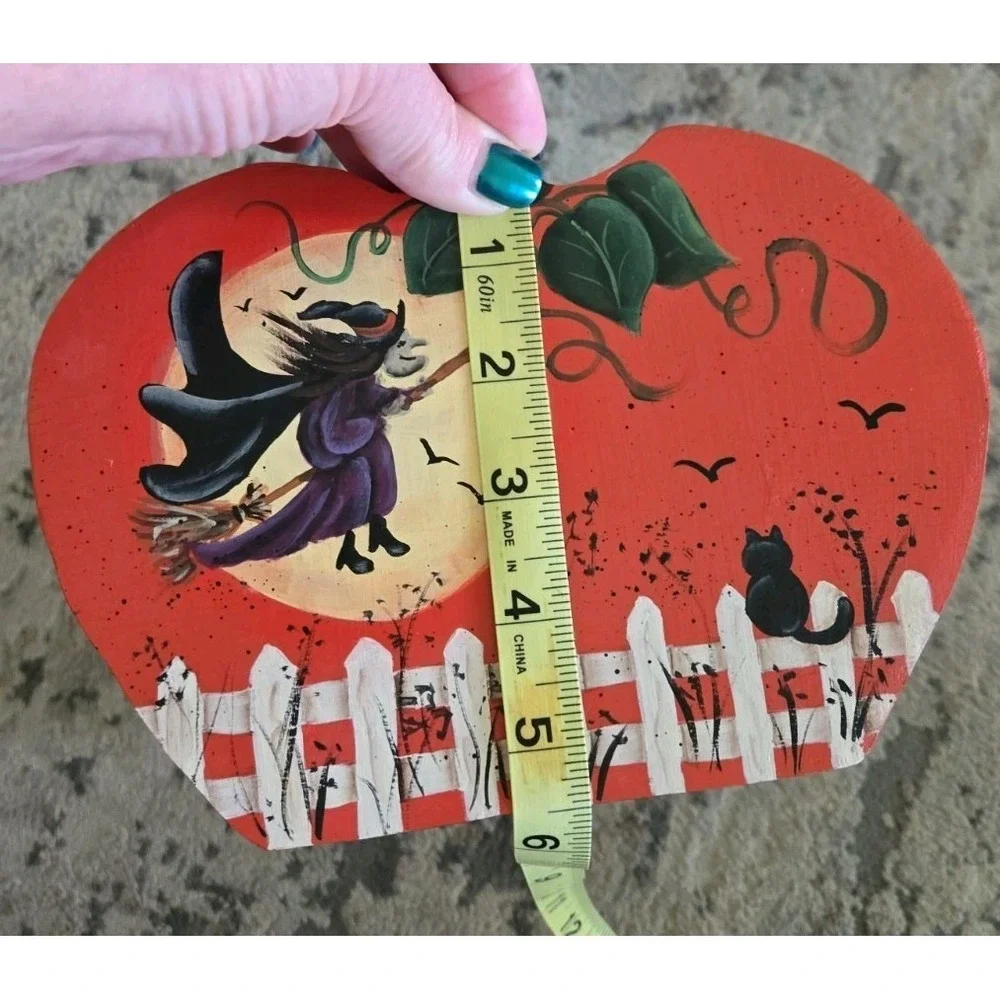 Vintage Hand Painted Wood Pumpkin Crate Witch, Black Cat, Moon Storage CUTE!!!